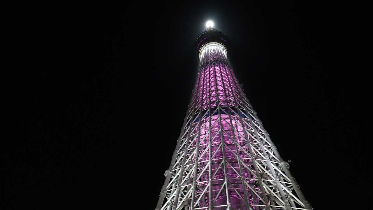 1年に1日だけ ピンクリボン 東京 スカイツリー 特別ライトアップ ライティング写真 おしあげ探検隊